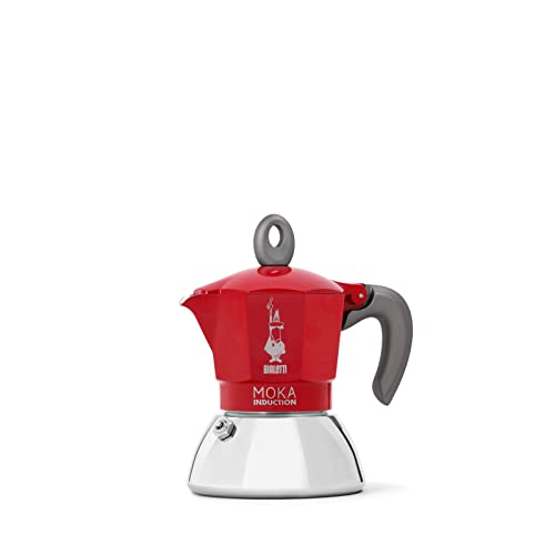 Bialetti - Cafetera Moka de Inducción, Adecuada para todo tipo de Placas, 2 Tazas de Café Espresso (100 Ml), Rojo