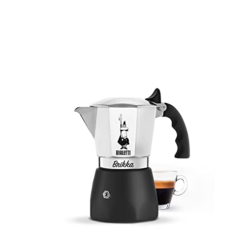 Bialetti - New Brikka, Moka pot, la única cafetera capaz de hacer un espresso cremoso, 2 tazas (100 ml), Aluminio y Negro