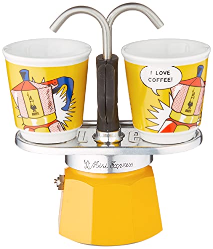 Bialetti Mini Express Color Amarillo, Cafetera + 2 Vasos