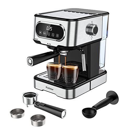 Kwister Máquina de espresso de 15 bares, máquina de espresso y capuchino con espumador de leche, cafetera espresso con vaporizador, cafetera digital con pantalla táctil con tanque de agua de 50 onzas