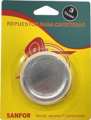 Sanfor Juntas Goma + Filtro para Cafetera Italiana 3 Tazas Caucho Blanco Aluminio 66 x 50 x 8 mm, 87024